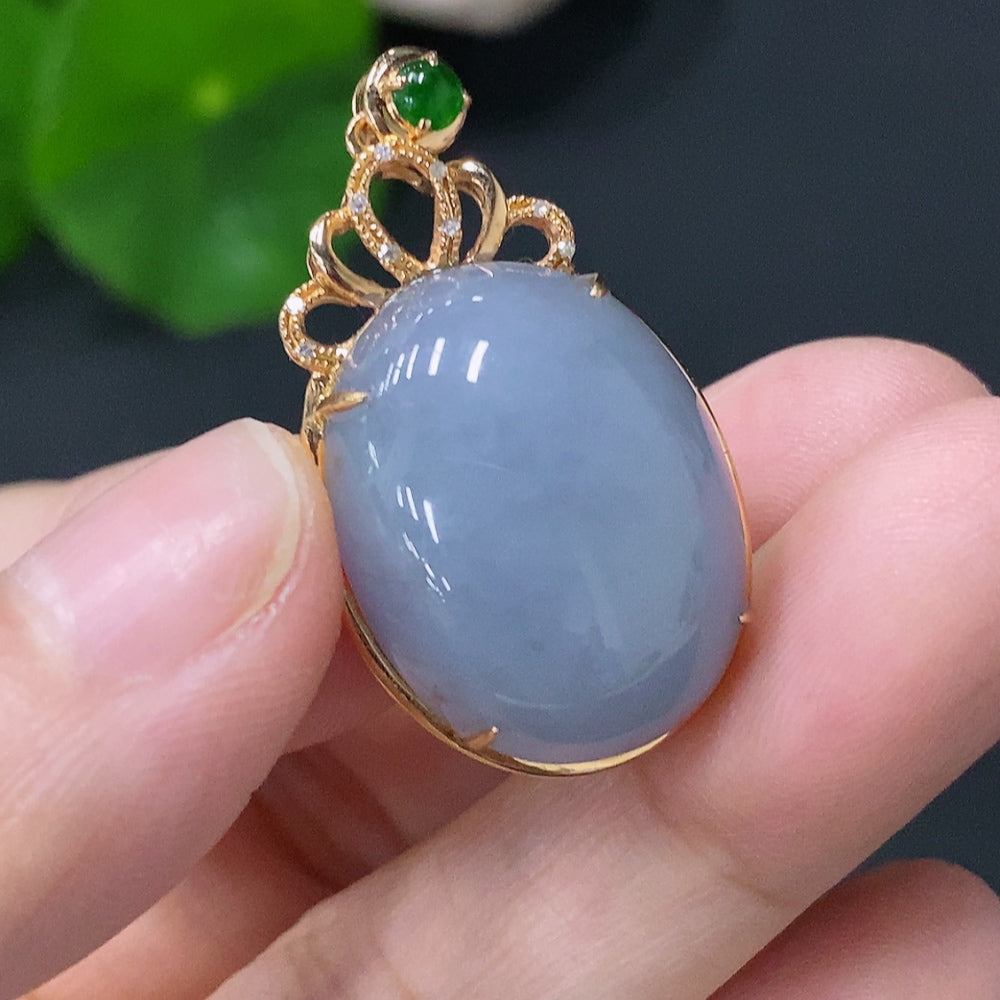 Jadeite Bezel-set Cabochon Pendant with 18k Gold and Diamond Accents, Total Weight Approx. 5.82g