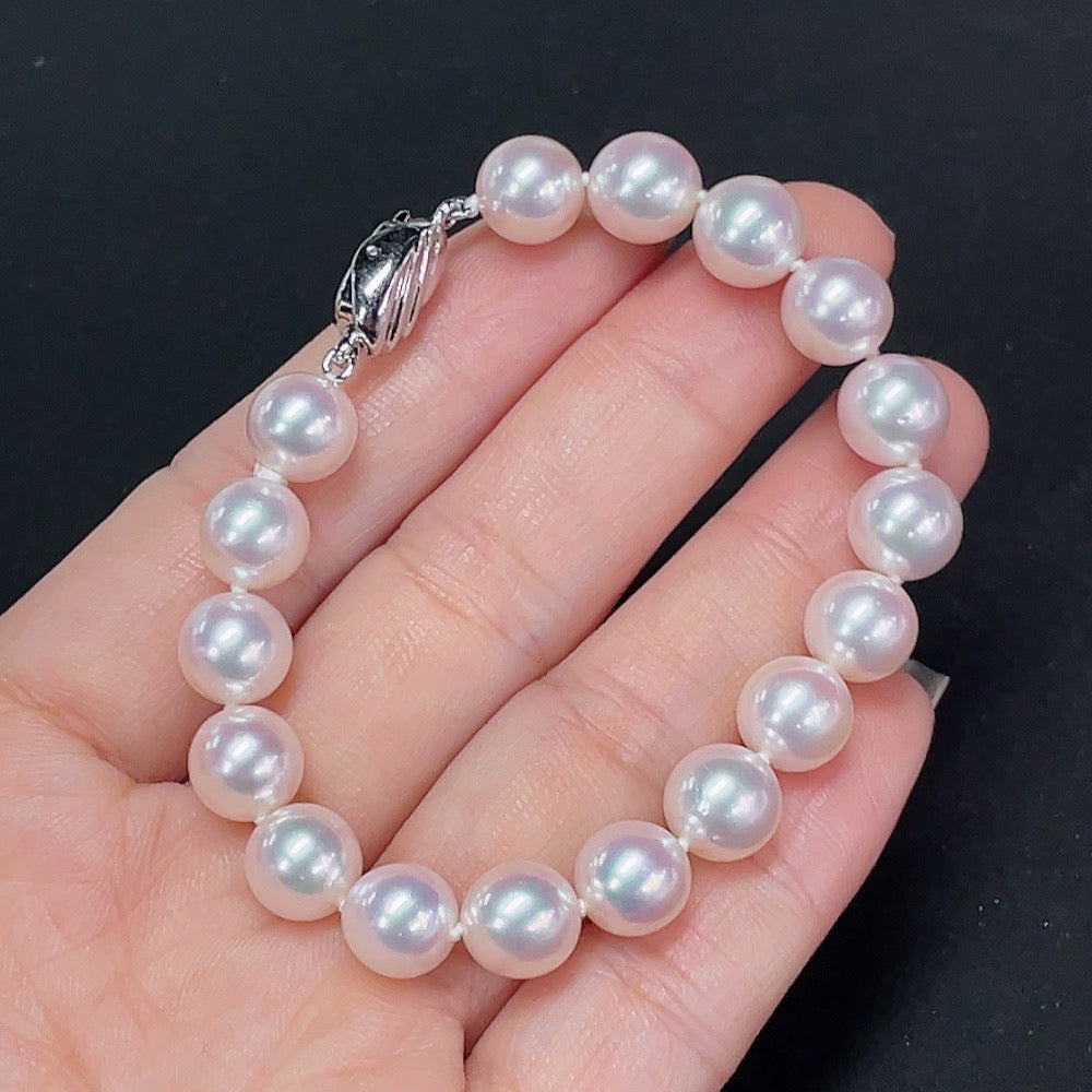 Saltwater pearl bracelet by HKHQ featuring elegant white pearls on a non-gold bracelet for a sophisticated look.