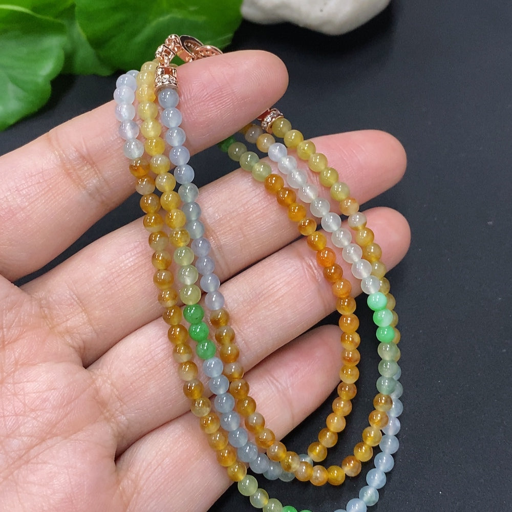 Jadeite Bead Necklace Approx. 3.4mm Non-Gold Total Weight Approx. 14.1g