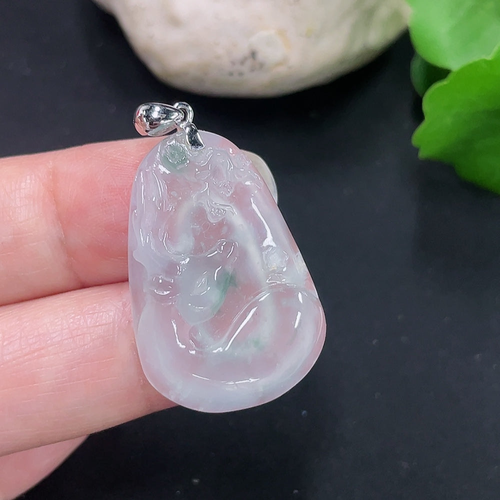 Jadeite You Are Always with Me Pendant with 18K Gold Clasp, Total Weight Approx. 6.1g