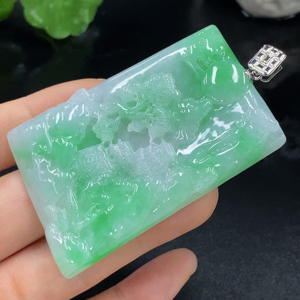 Jadeite Landscape Pendant 18k Total Weight Approx. 38.16g