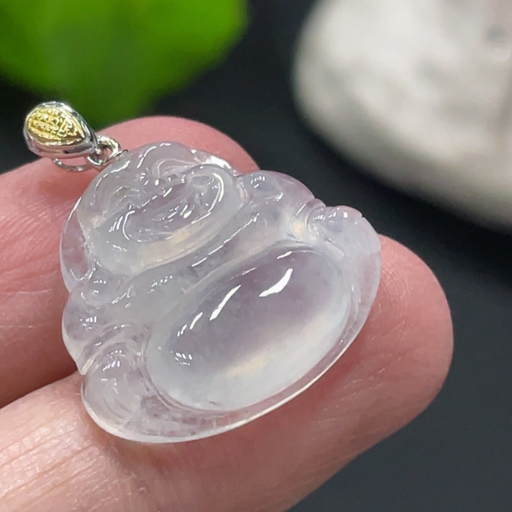 Jadeite Buddha Pendant with 18k Gold Clasp, Total Weight Approx. 3g