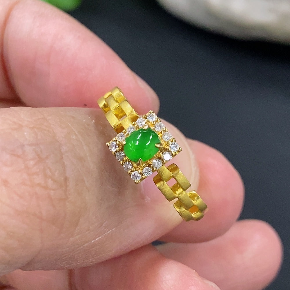 Jadeite Cabochon Ring with 18K Gold and Diamond Accents