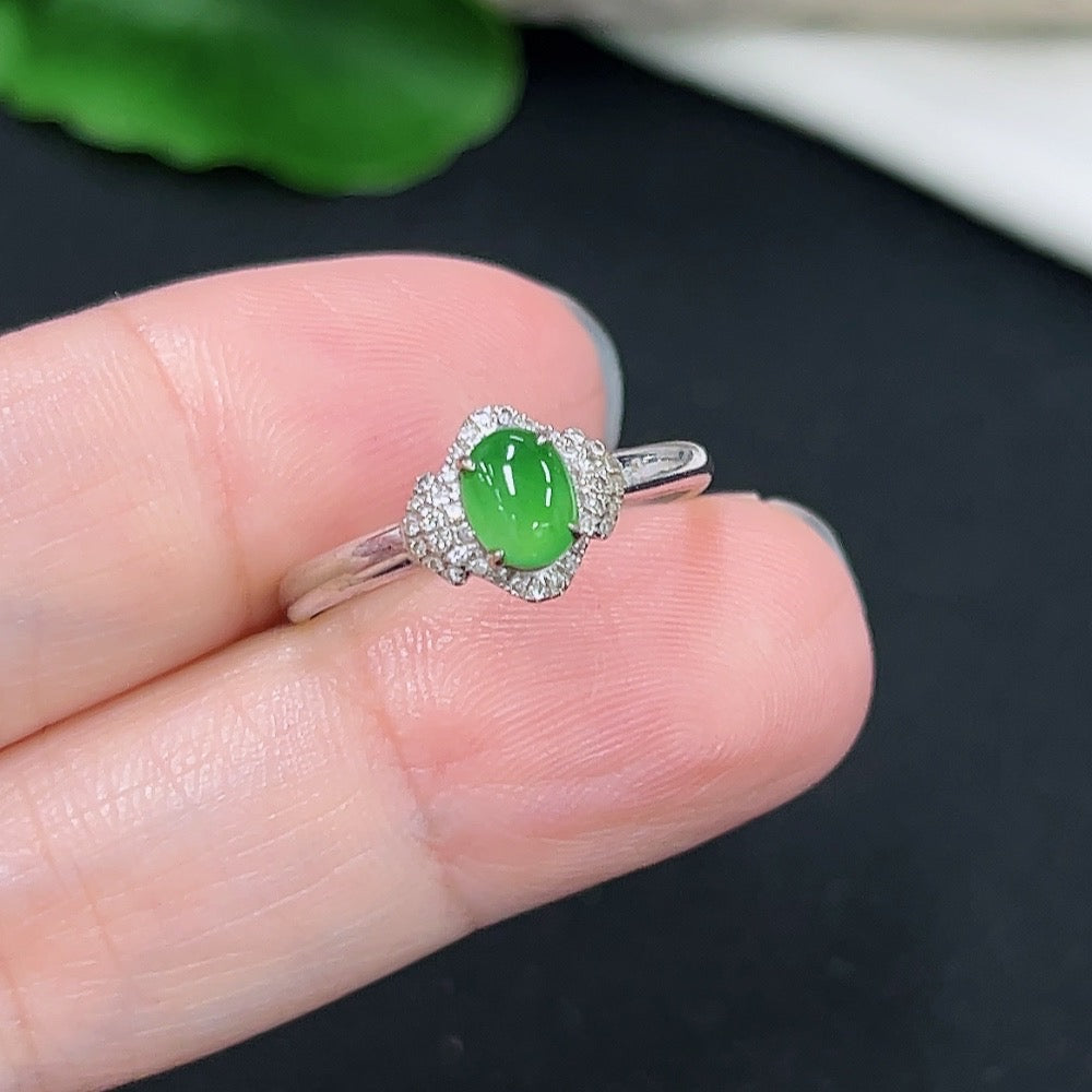 Jadeite and Diamond Ring in 18k Gold, Size 14, Total Weight Approx. 1.37g