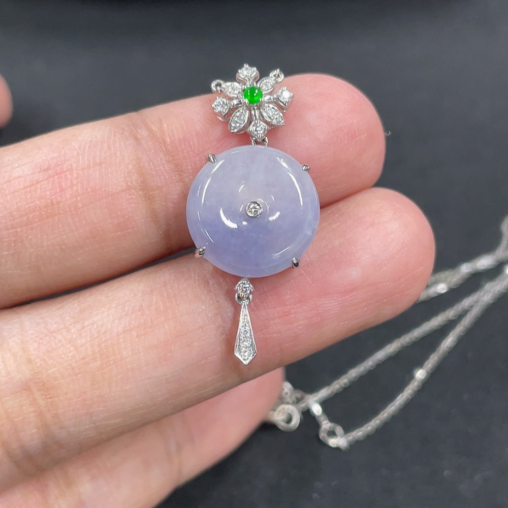 Jadeite Safety Buckle Pendant Necklace with 18K Gold and Diamond Accents