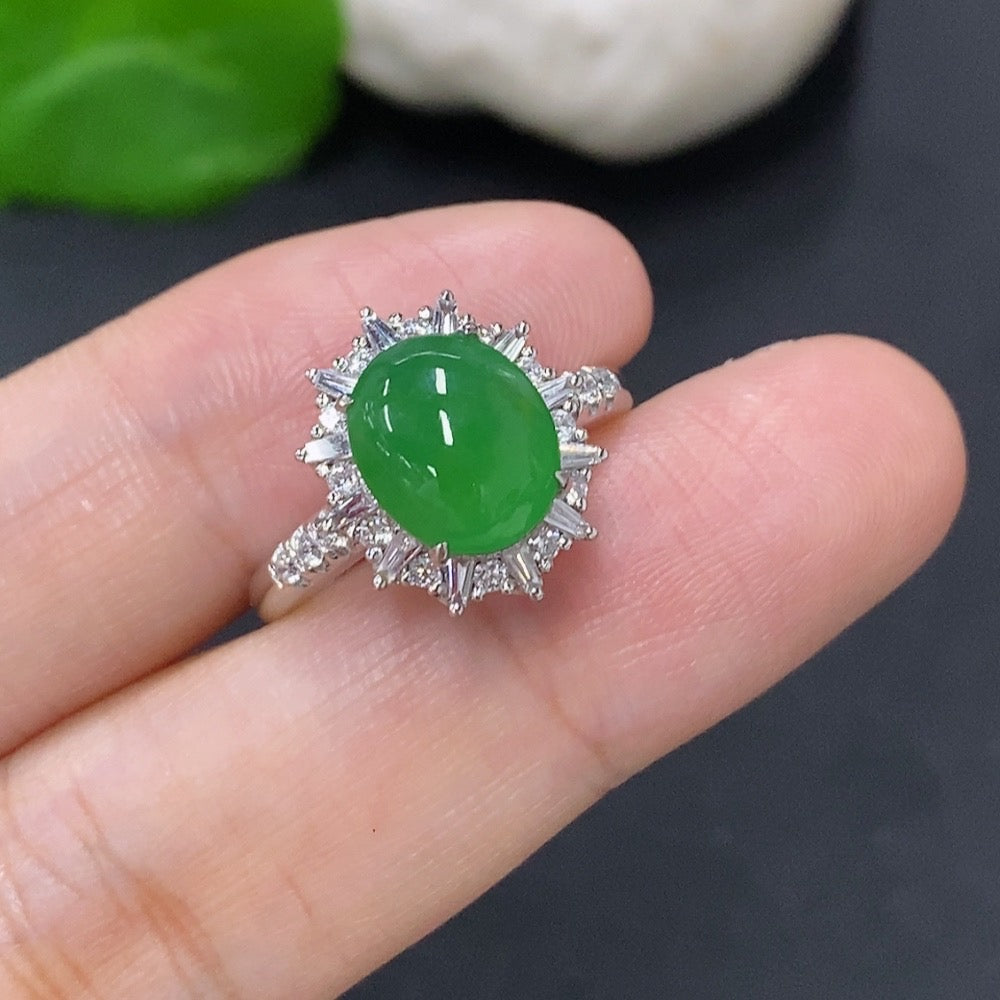 Jadeite Cabochon Ring in 18K Gold (with Diamond Accents)