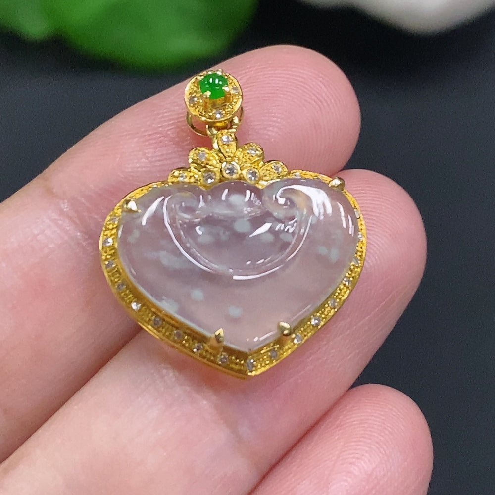 Jadeite Ruyi Inlaid Pendant 18K Gold Total Weight Approx. 2g