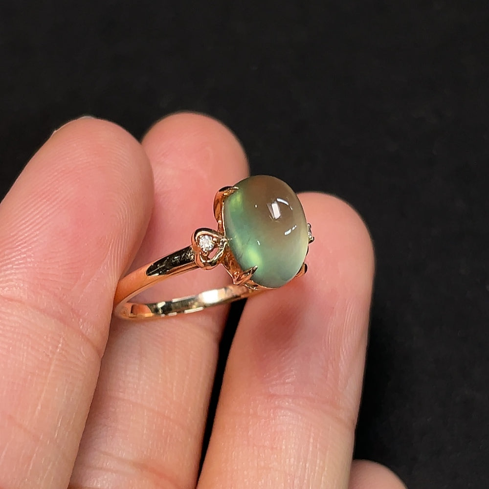 Prehnite Ring with Diamond Accents, 18K Gold