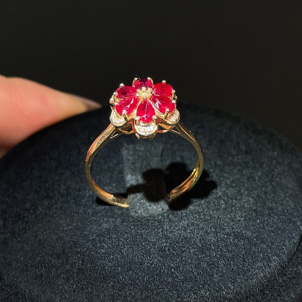 Ruby Inlaid Ring and Pendant Dual-purpose Style, 18k Gold, Size 17, Total Weight Approximately 2.27g, Filled, Set with Diamonds