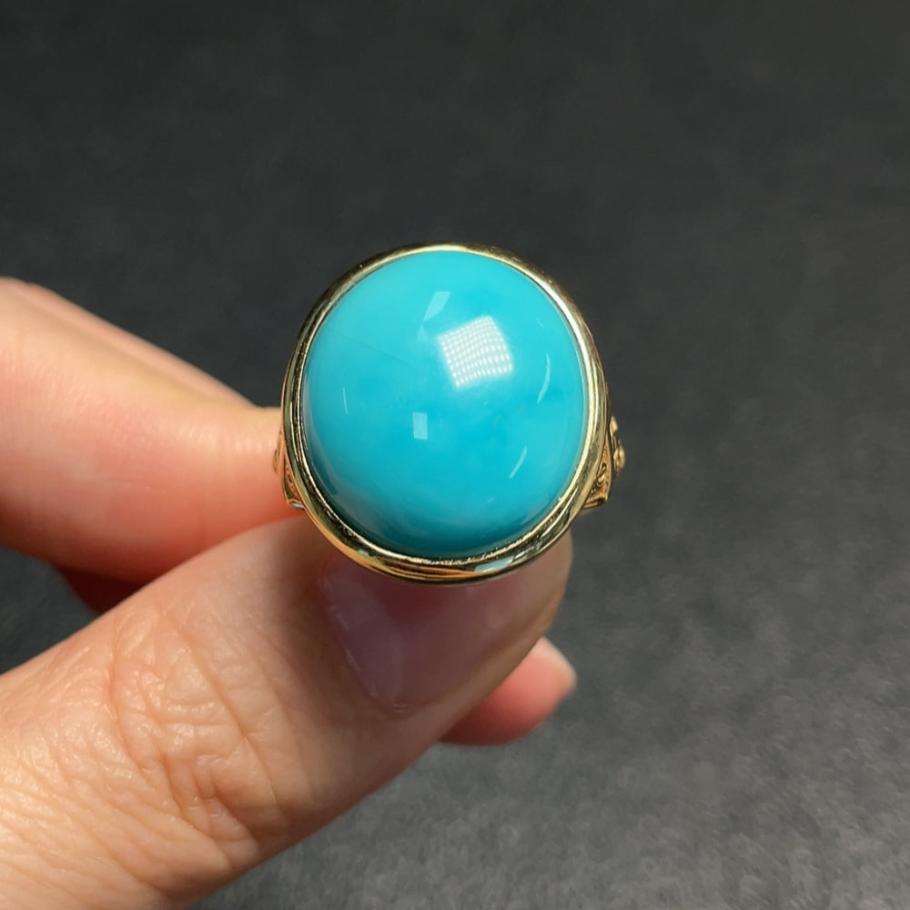 Turquoise Ring, Color Origin Undetermined, No Hallmark, Gold Content 18K, Total Weight Approx. 10.66g, Size 13