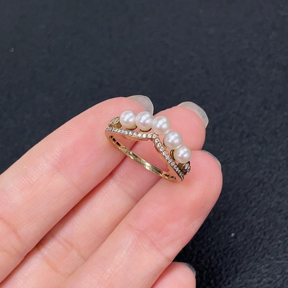 Seawater Pearl Ring Non-Diamond 9k Gold Stone 3.7mm