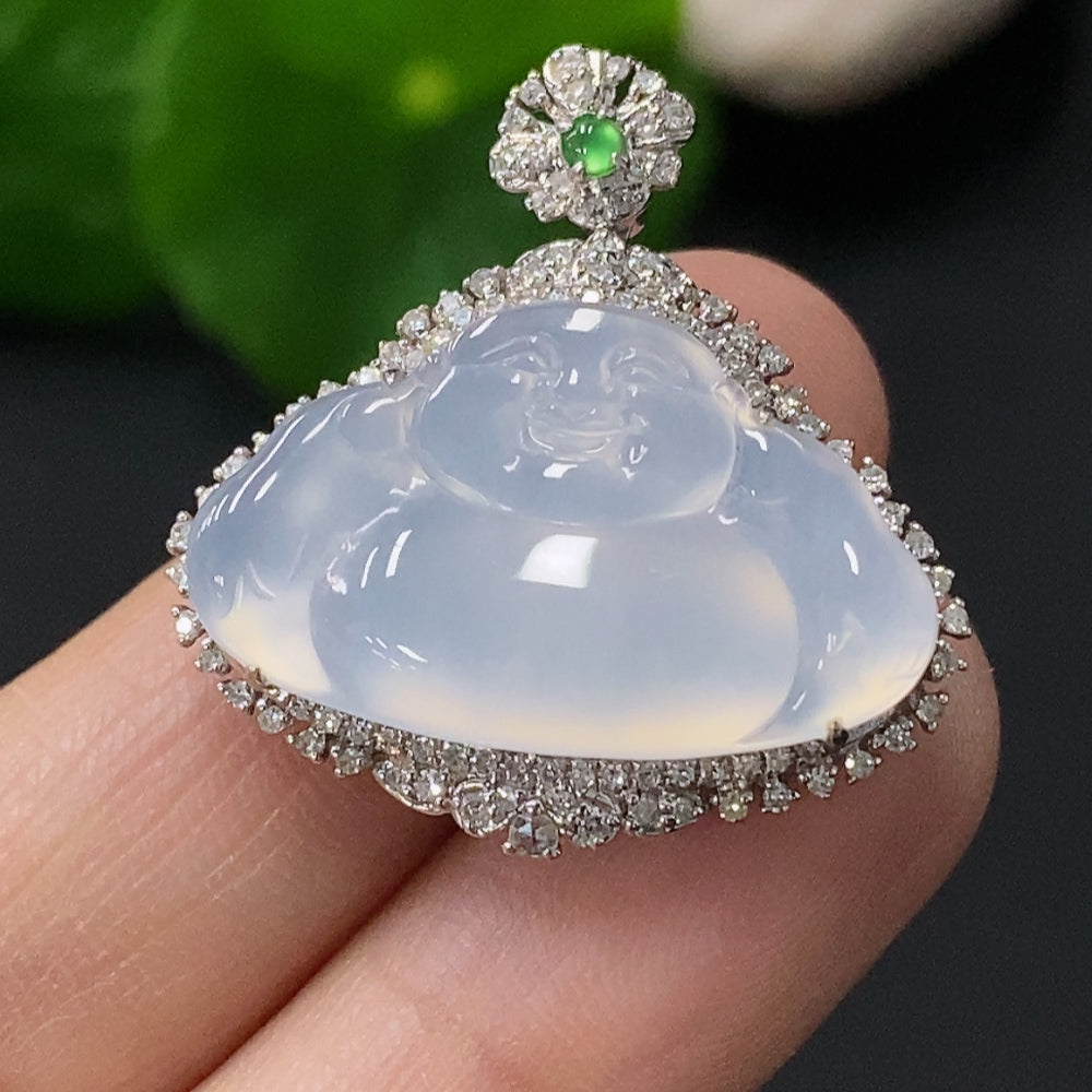 Jadeite Buddha Pendant with 18k Gold Setting, Total Weight Approx. 4.96g