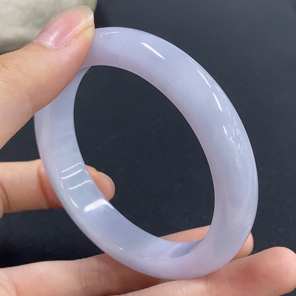 HKHQ jadeite round bangle, size 56.1, with a total weight of 53.9g, showcasing smooth, polished jade jewelry.