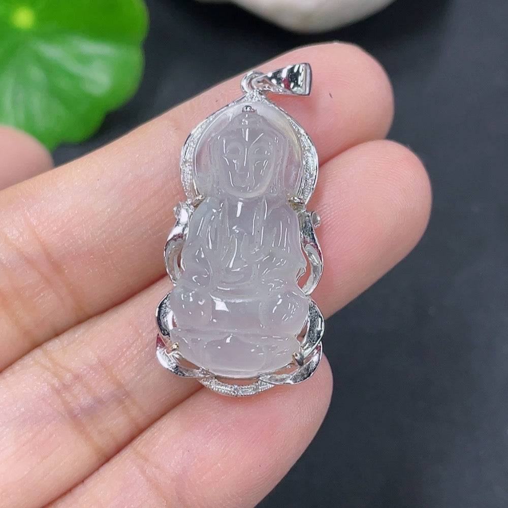 Jadeite Inlaid Guanyin Pendant 18k Non-Diamond (Too Small to Confirm) Total Weight Approx. 4.23g