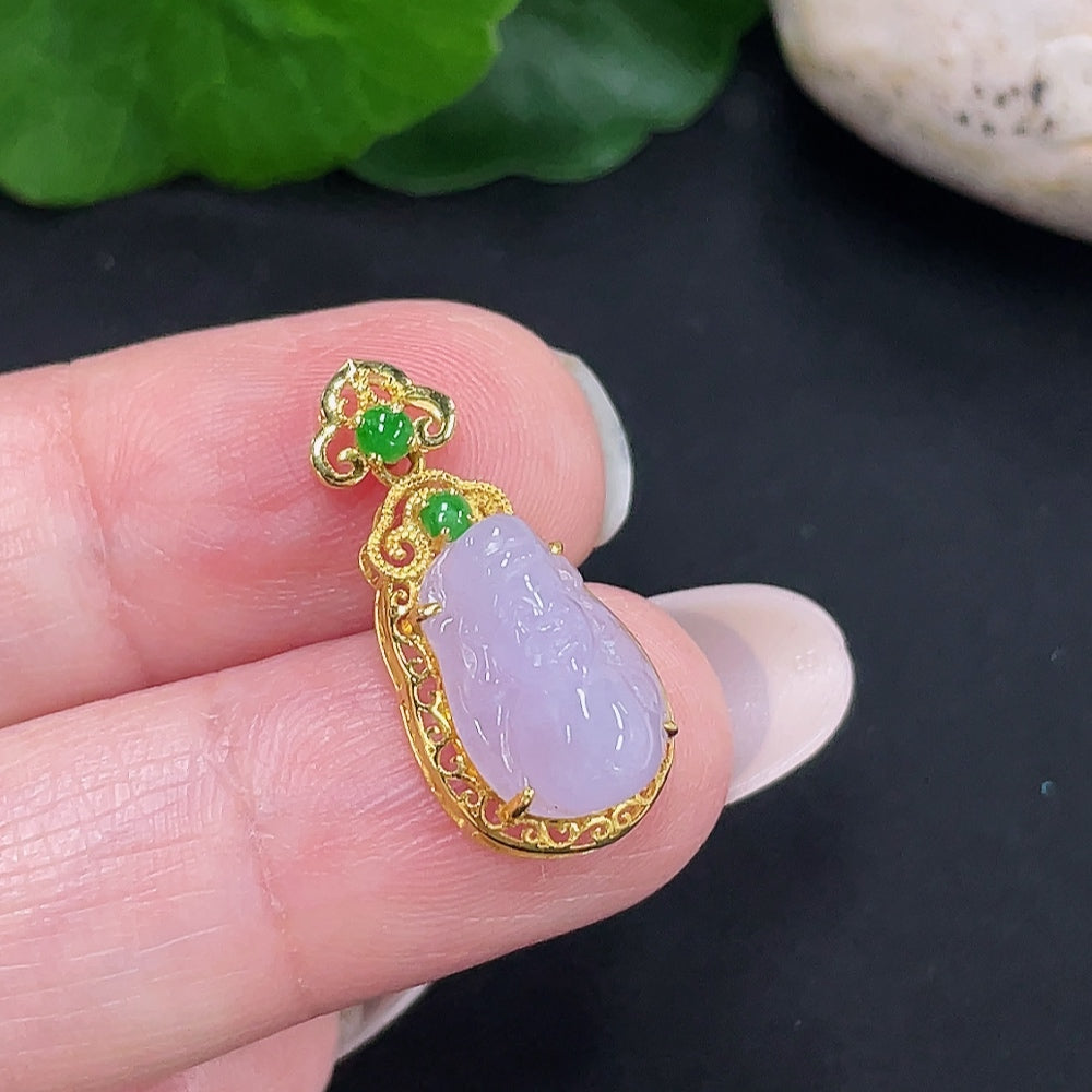 Jadeite Pi Xiu Inlaid Pendant 18k Total Weight Approx. 1.32g