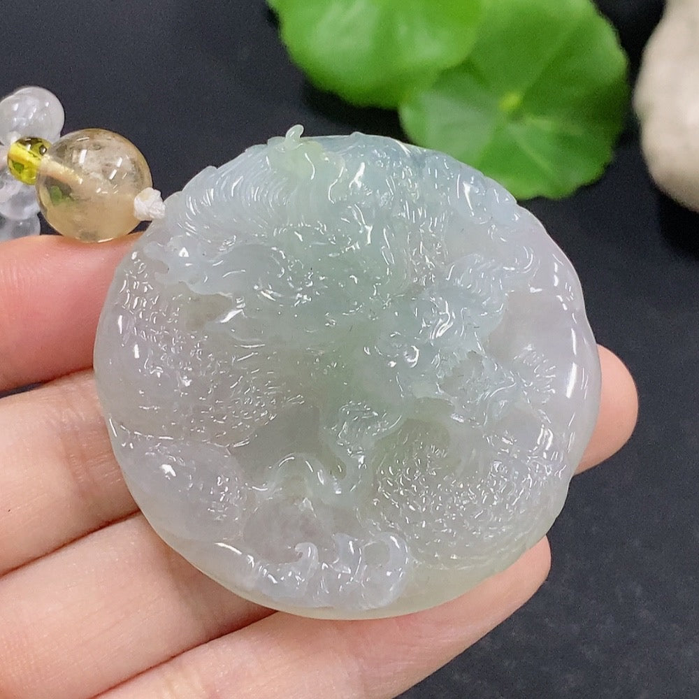 Jadeite Dragon Pendant with Crystal (only large white and yellow beads) Non-gold Total weight about 61.73g