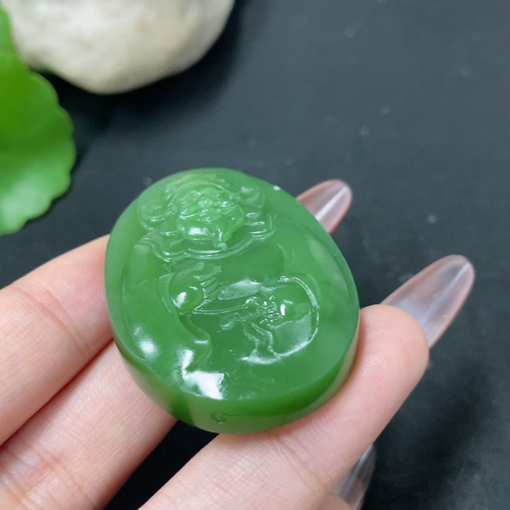 Hetian Jade Jasper pendant featuring the God of Wealth design, weighing about 28g, crafted by HKHQ.