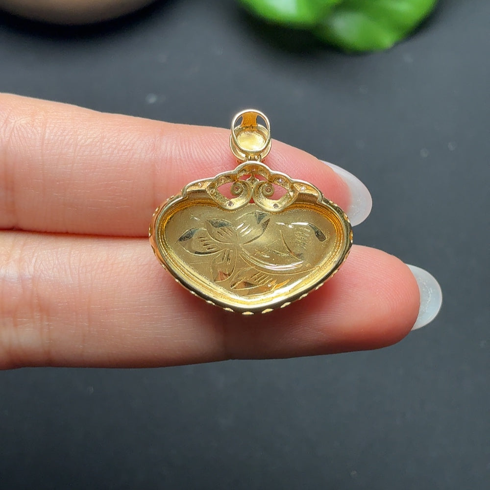 Jadeite Inlaid Pendant Ruyi with Diamond Accents 18k Color Origin Undetermined