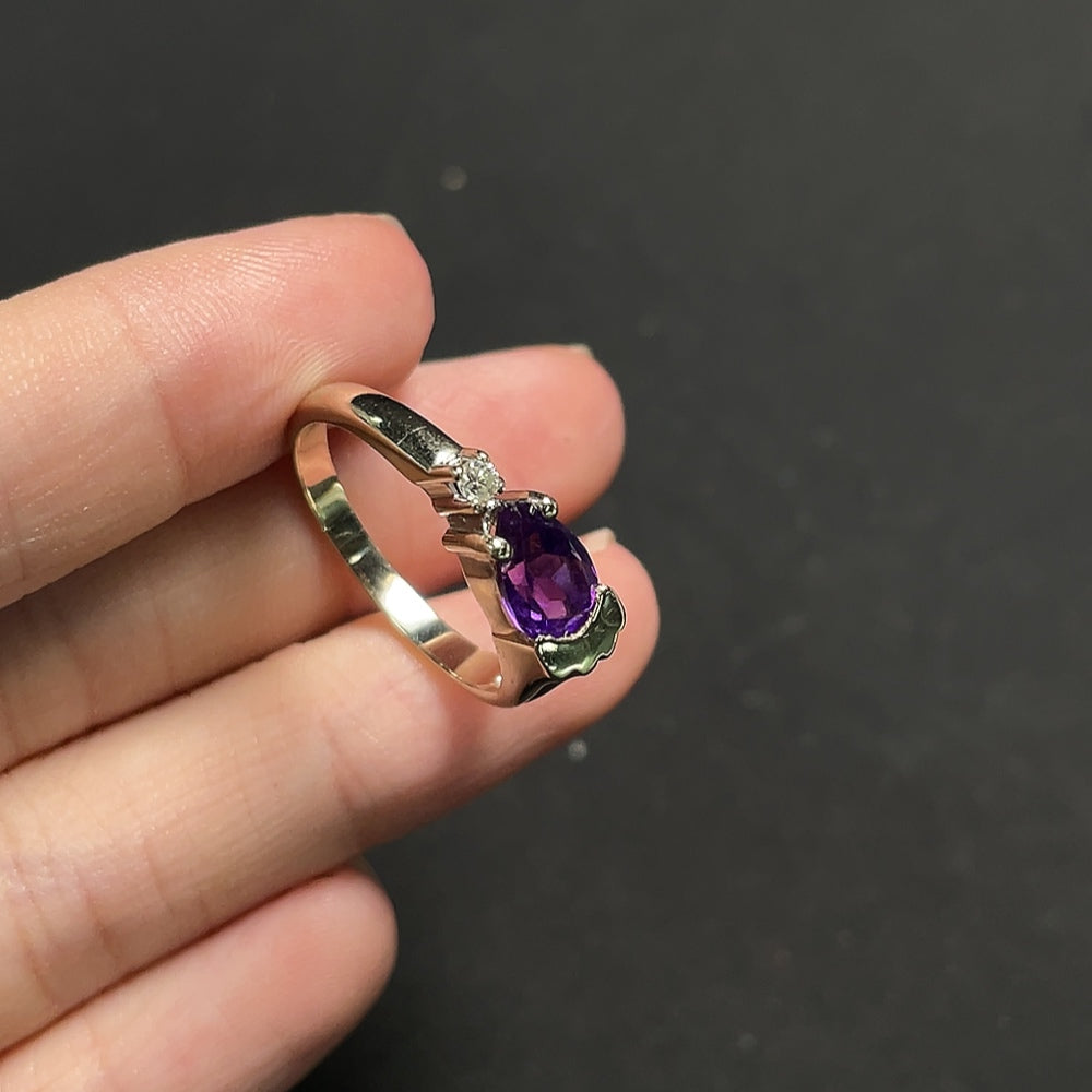 Crystal Ring with Diamond Accents, 14k Gold, Stone 5mm