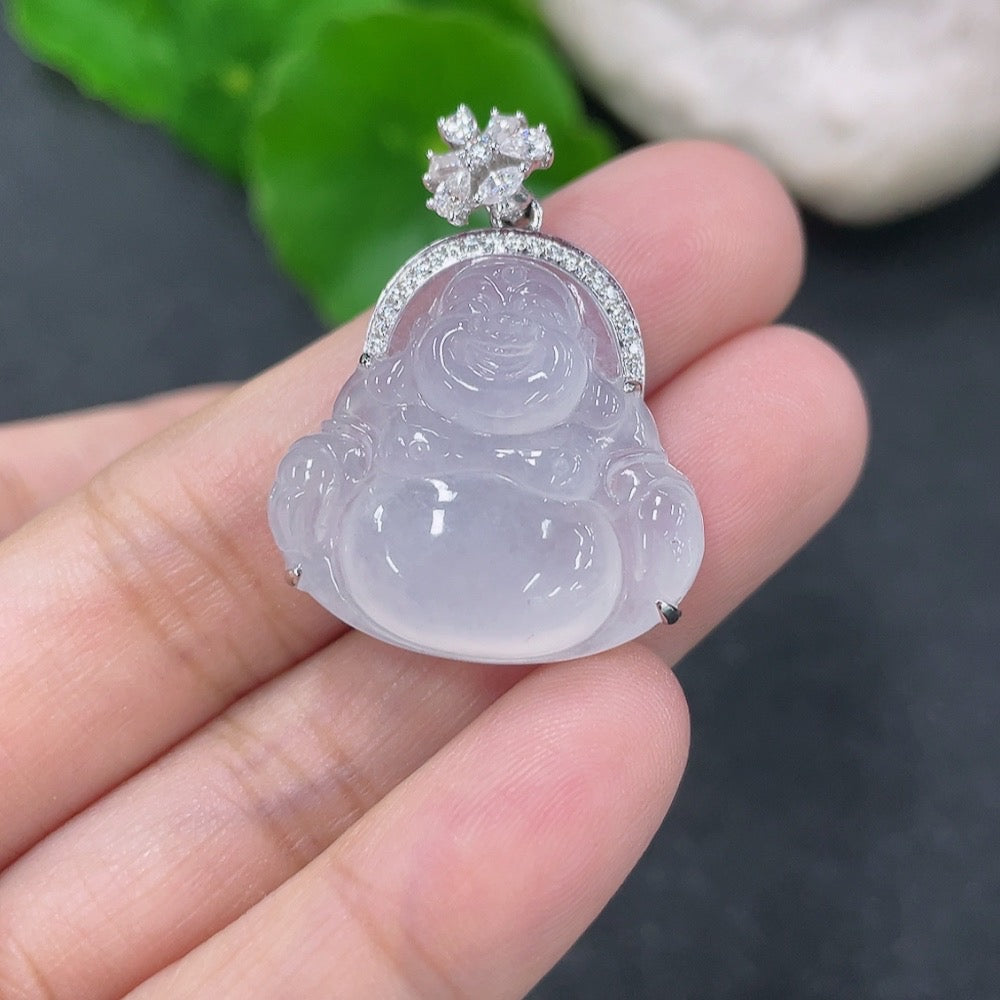 Jadeite Inlaid Buddha Pendant 18K Gold Non-Diamond