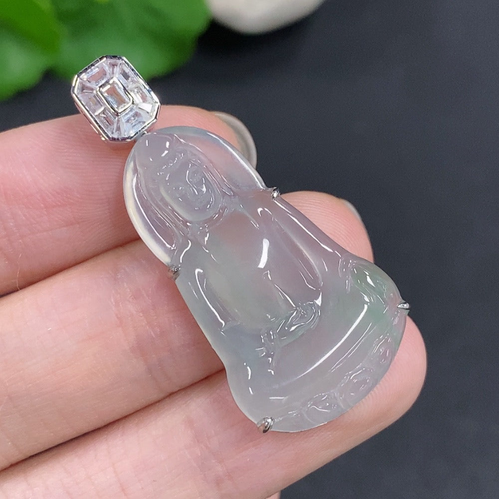 Jadeite Guanyin Pendant 18k Gold Total Weight Approx. 5.8g