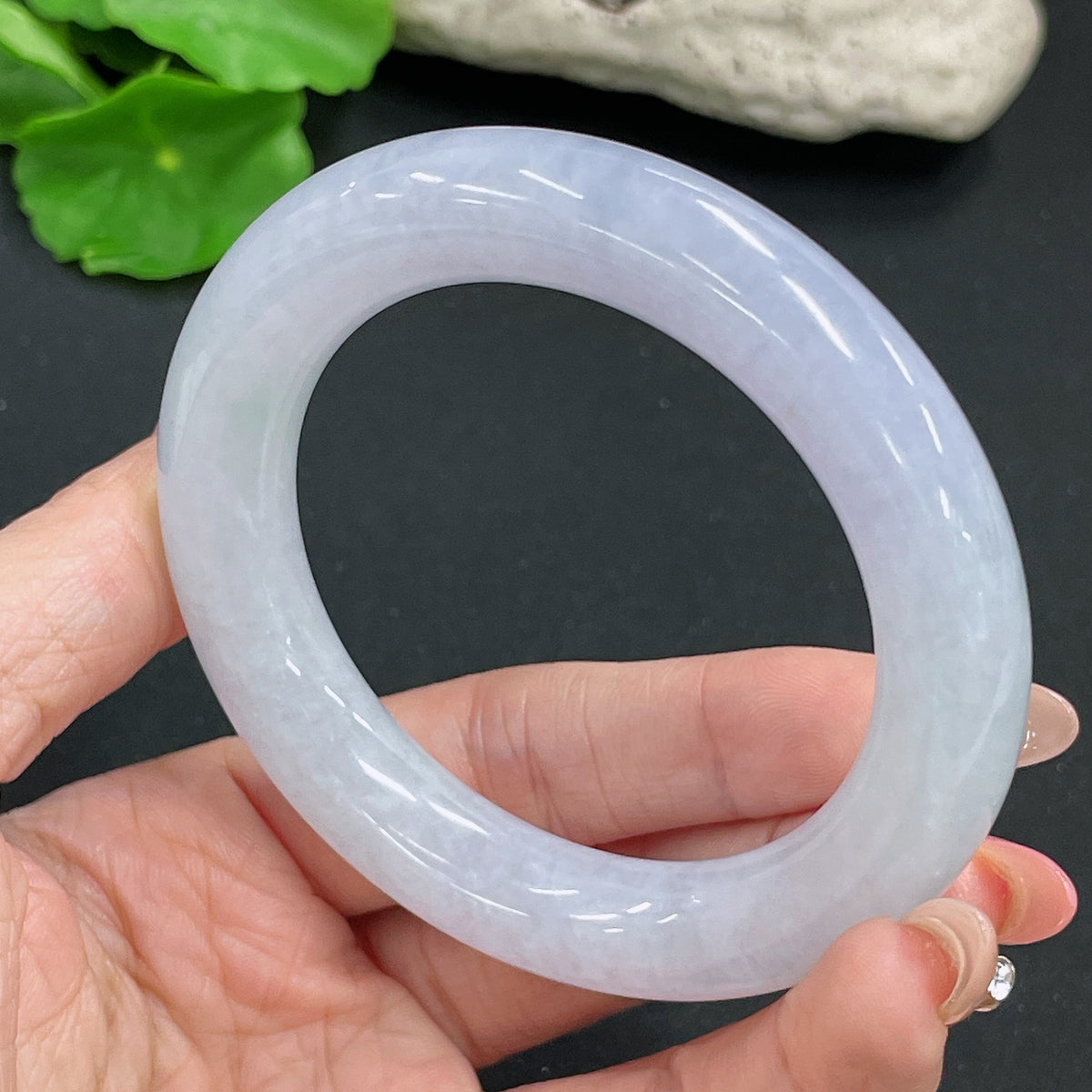 HKHQ jadeite round bangle, 70g, size 53, smooth green jade bracelet with polished finish, natural and elegant jewelry piece