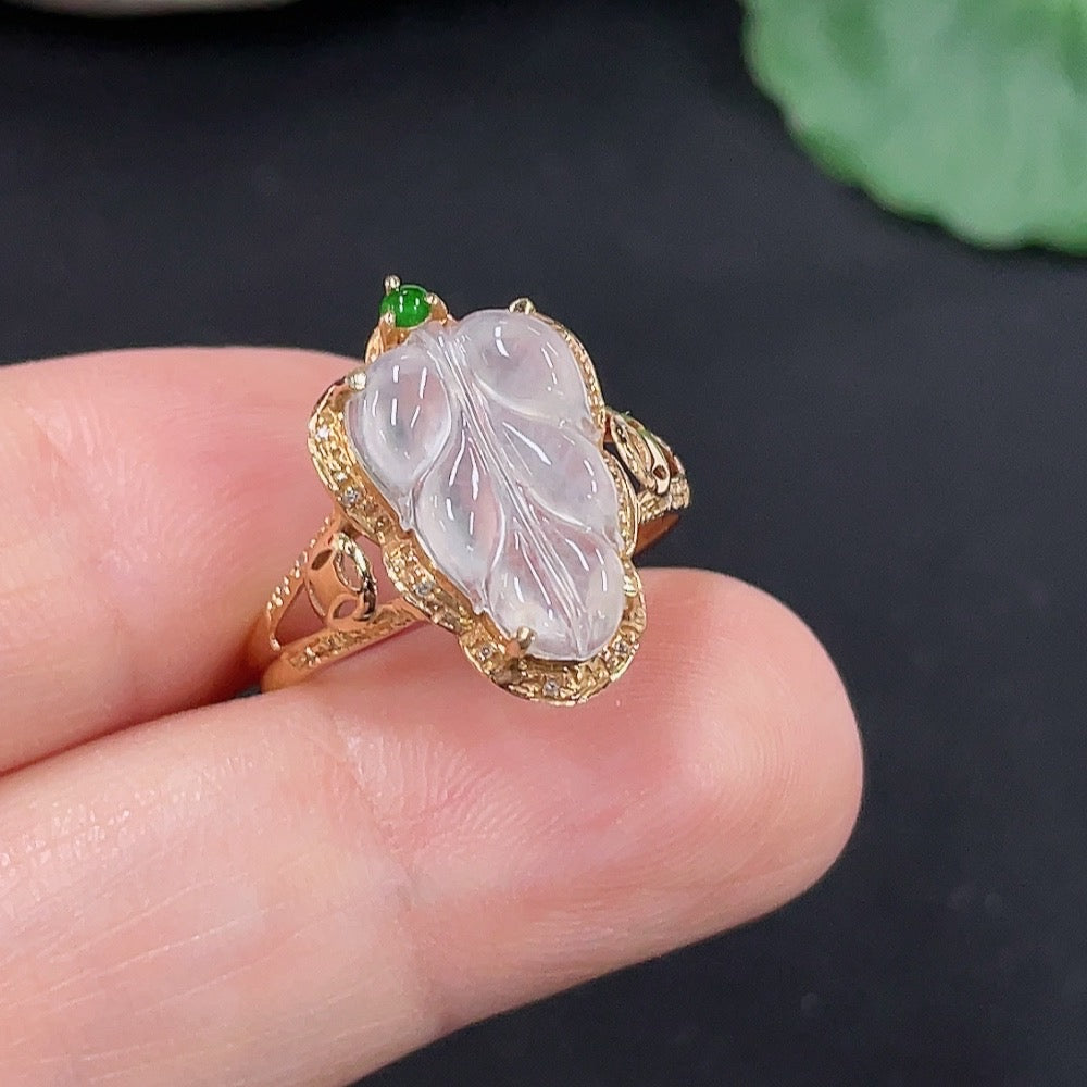 Jadeite Inlaid Ring Size 14 18K Gold Total Weight Approx. 2.2g (Non-Diamond)