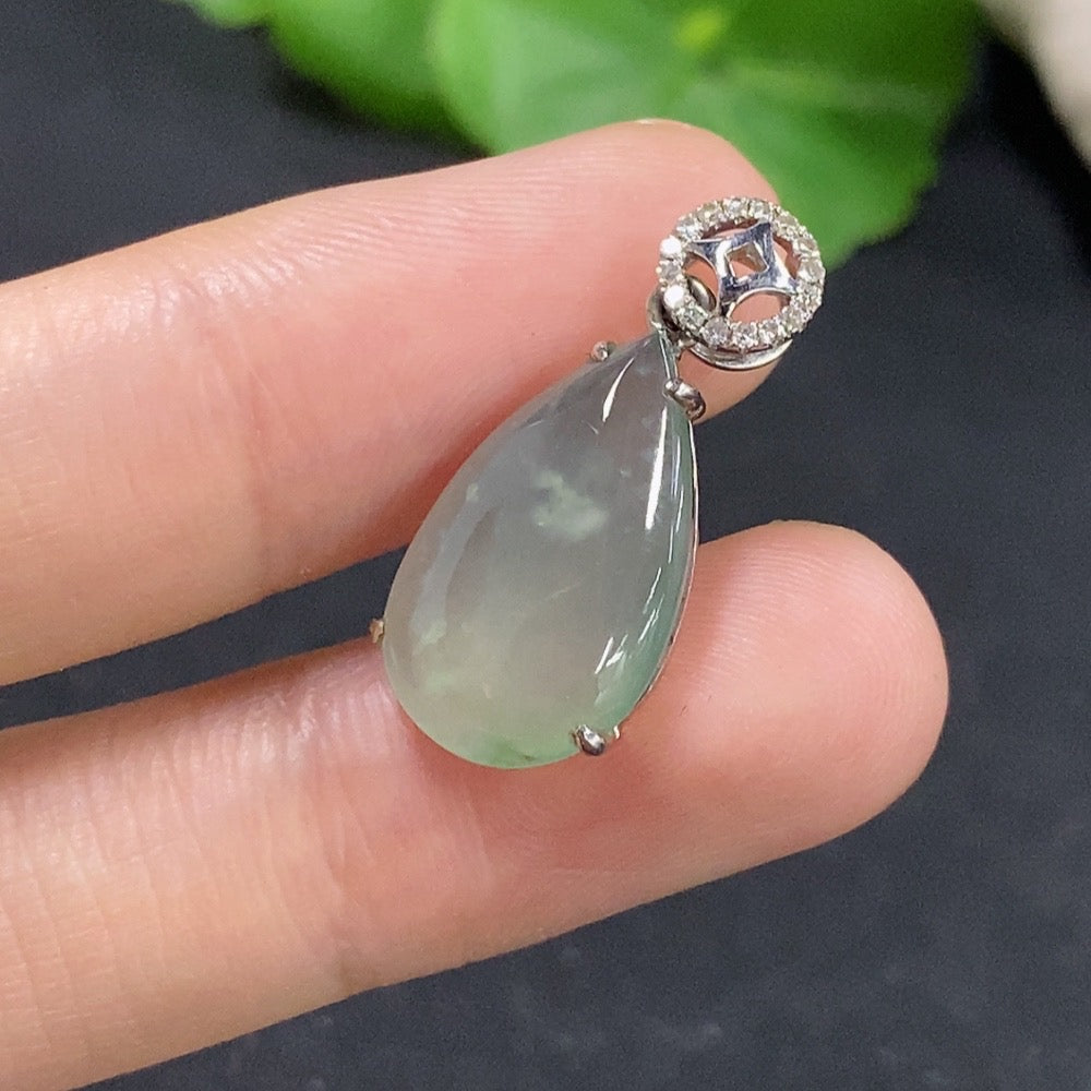 Jadeite Water Drop Pendant with 18K Gold and Diamond Accents