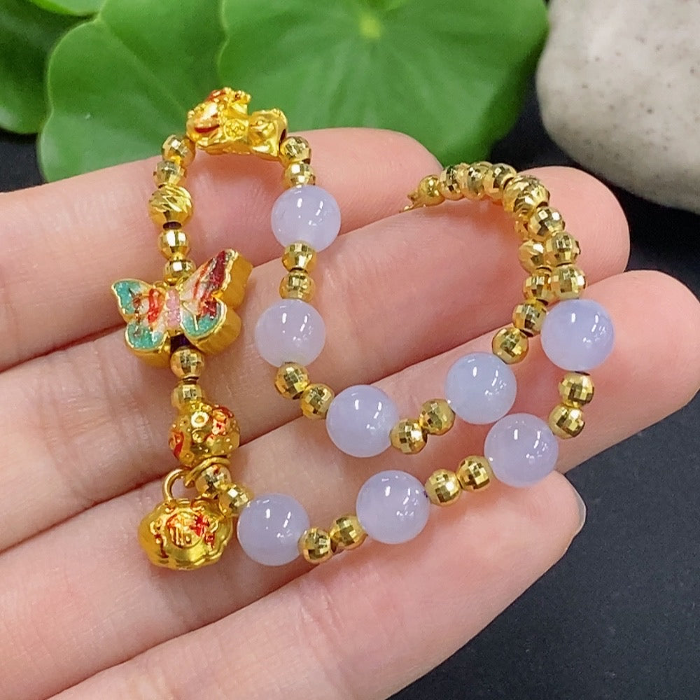 Jadeite Bracelet Approx. 5.8mm Red Dominant 99% Gold with 18k Gold