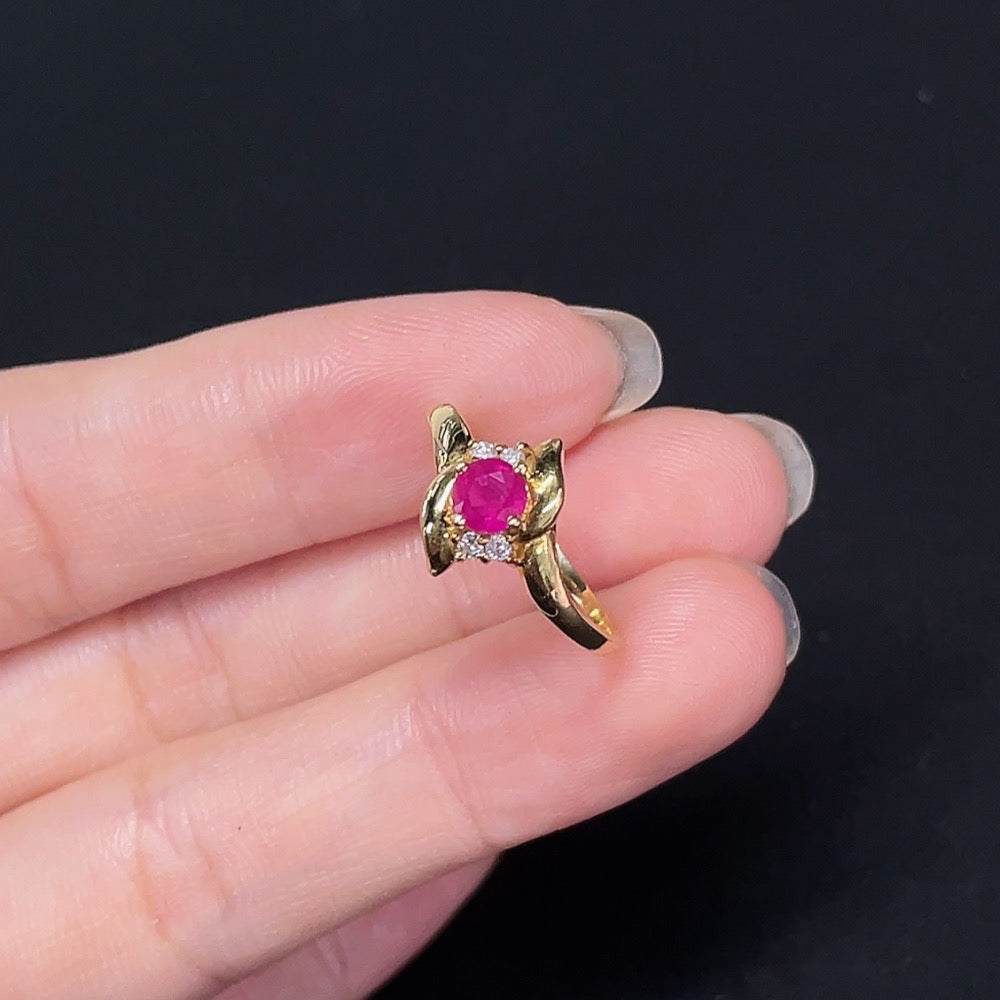 Ruby Inlaid Ring, 18k Gold, Size 15, Total Weight Approx. 1.97g, Diamond Accents