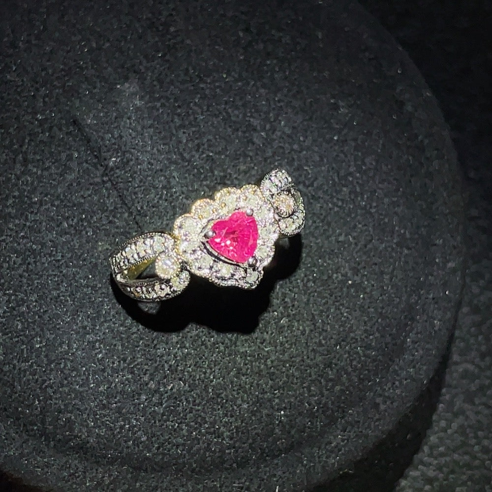 Ruby Inlaid Ring, 18k Gold, Diamond Accents