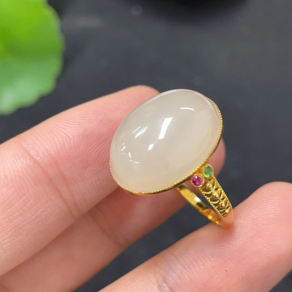 Hetian Jade Inlaid Ring 18k Gold Size 12 Total Weight Approx. 2.8g