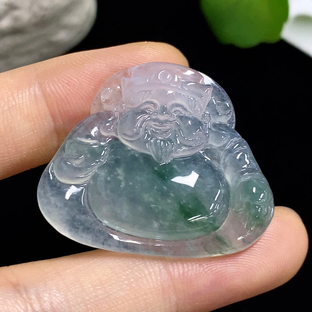 Jadeite pendant featuring the God of Wealth design, crafted from green jade, weighing approximately 8.8g.