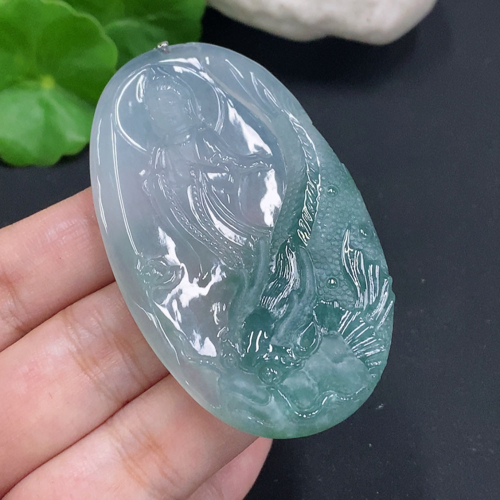 Jadeite Imperial Dragon Guanyin Pendant Non-Gold Inlaid Total Weight Approx. 33.9g
