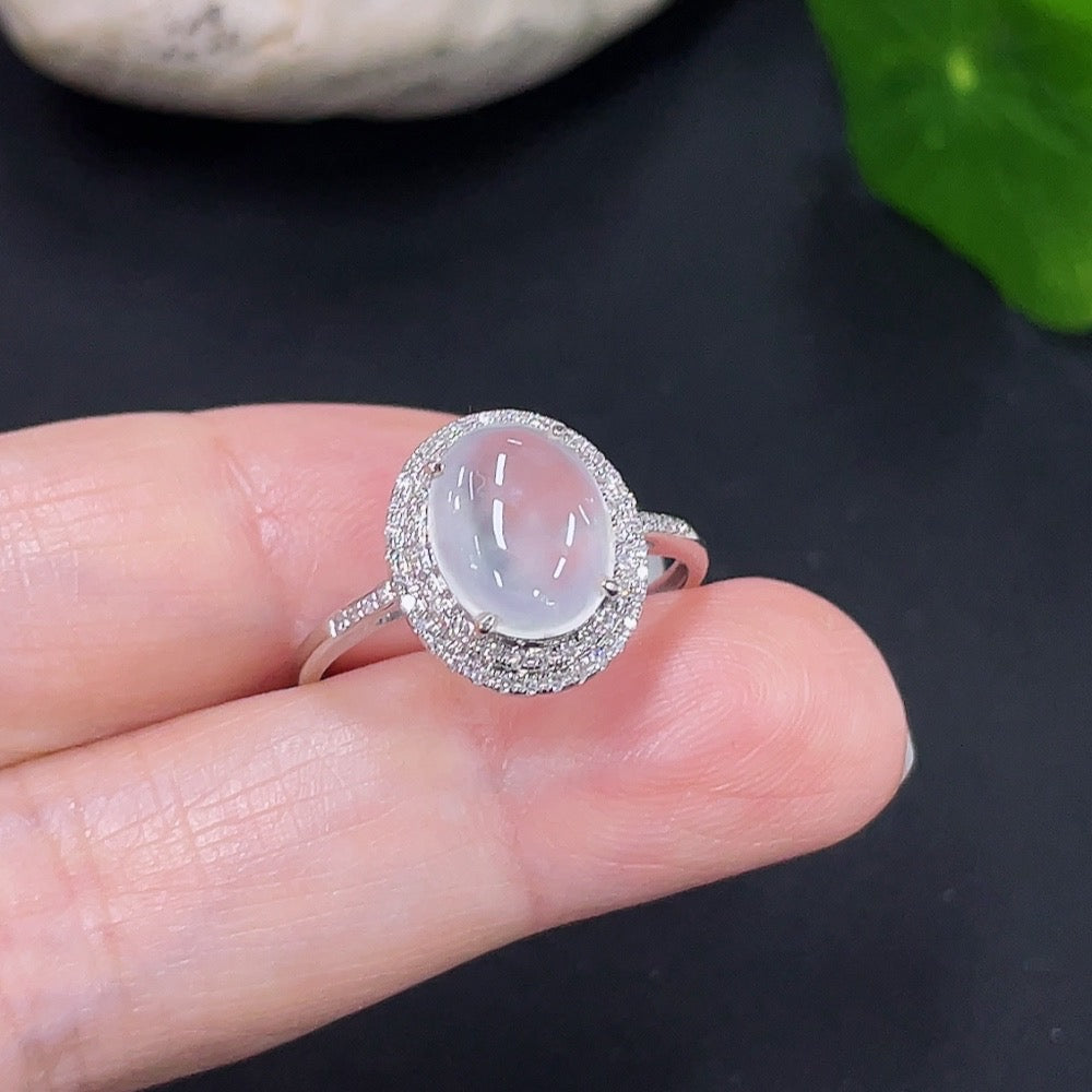 Jadeite Cabochon Ring, No Stamp, 18K Gold, Diamond Accents, Size 17, Total Weight Approx. 2.35g