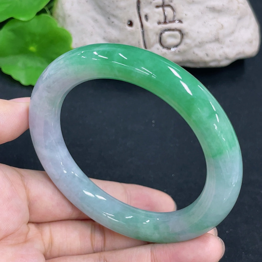 HKHQ jadeite round bangle, 55.8mm size, 64.9g weight, smooth green jade jewelry, natural polished finish
