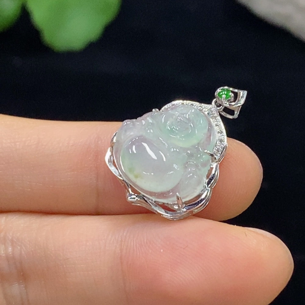 JadeiteBuddha Pendant with 18K Gold, Total Weight Approx. 2.3g