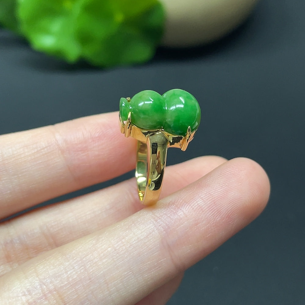 Jadeite Gourd Inlay Ring 18k Total Weight Approx. 3.87g Size 13