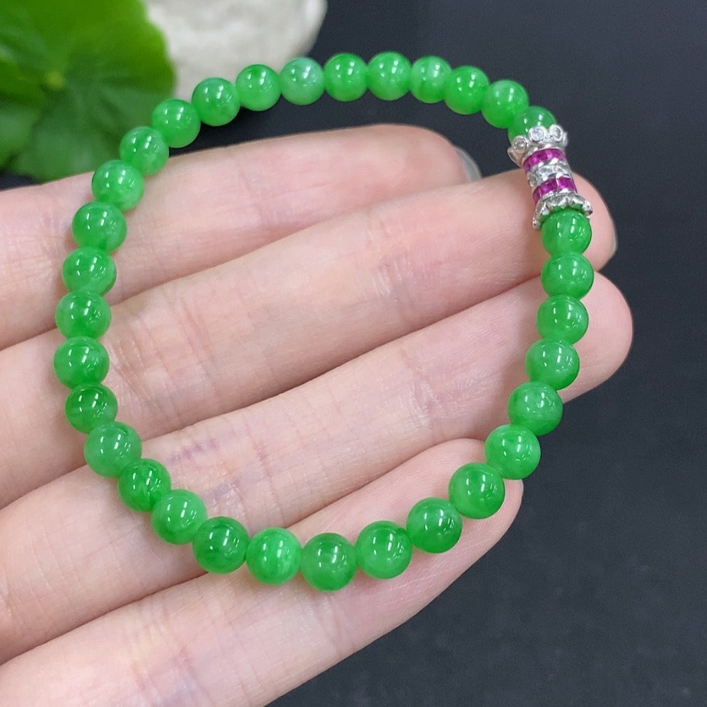 Jadeite Bracelet Non-Gold Total Weight Approx. 8.6g Size 5mm
