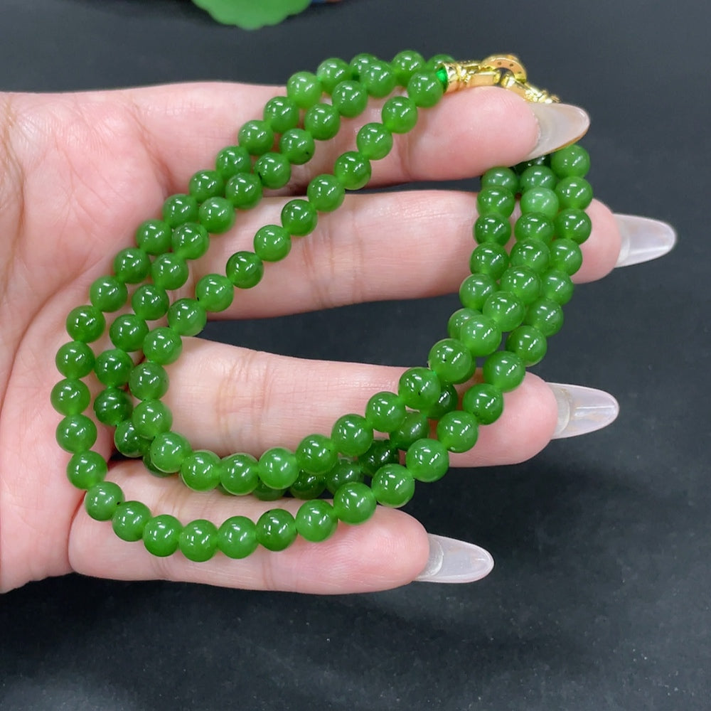 Hetian Jade Bead Necklace Approx.5.9mm Total Weight Approx.37.3g Non-Gold