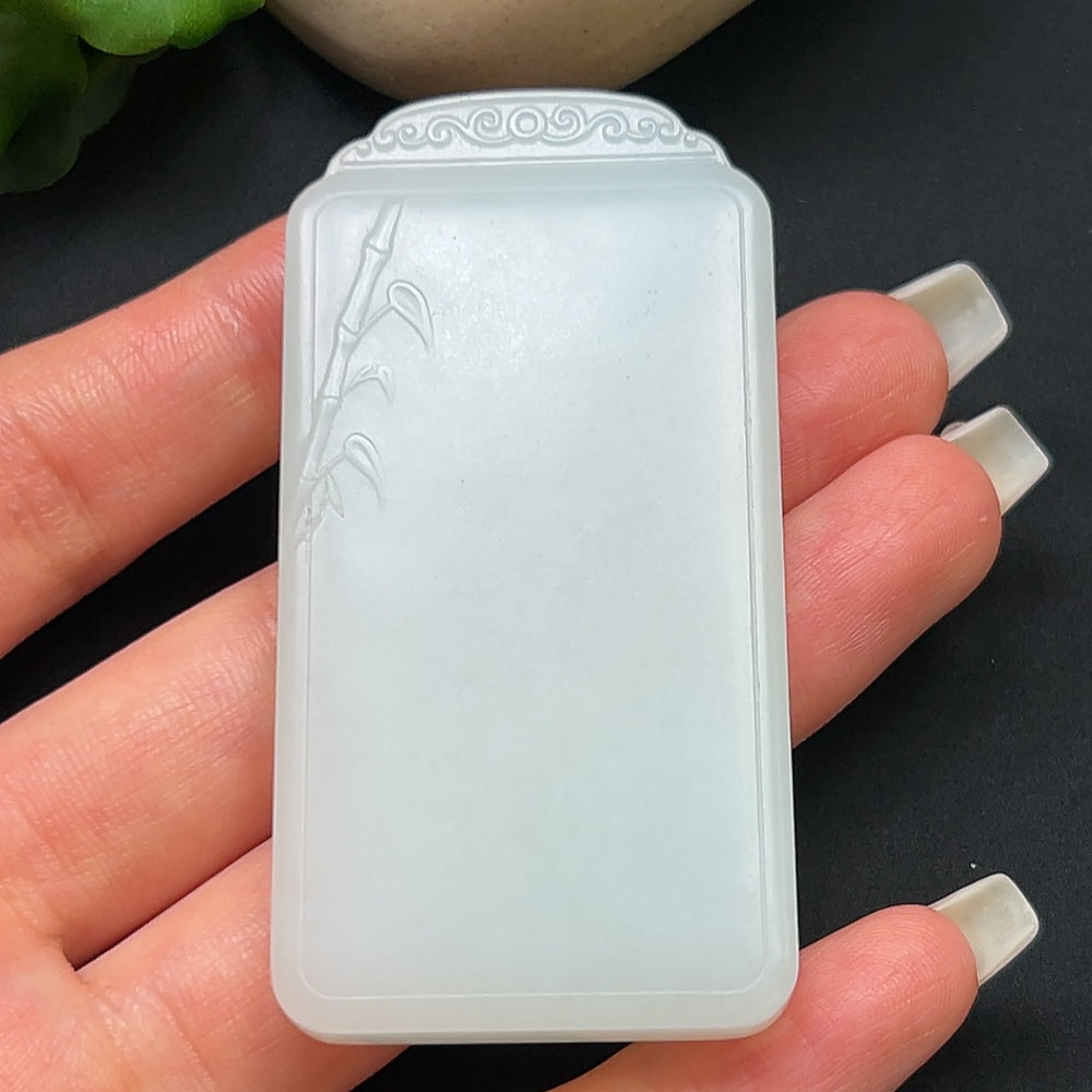 Hetian Jade plain pendant necklace from HKHQ, showcasing a smooth, polished jade pendant with a sleek design.