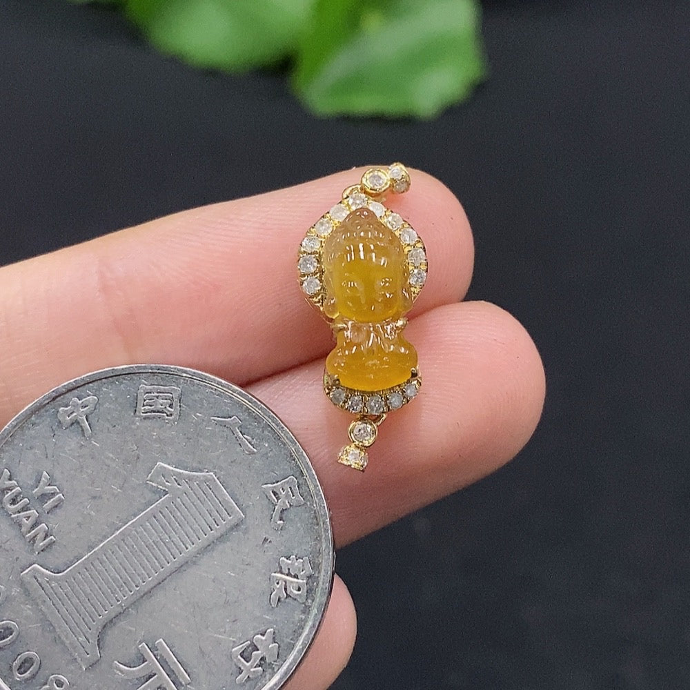 Jadeite Inlaid Pendant 18K Gold Total Weight Approx. 1.44g Color Origin Undetermined With Diamond Accents