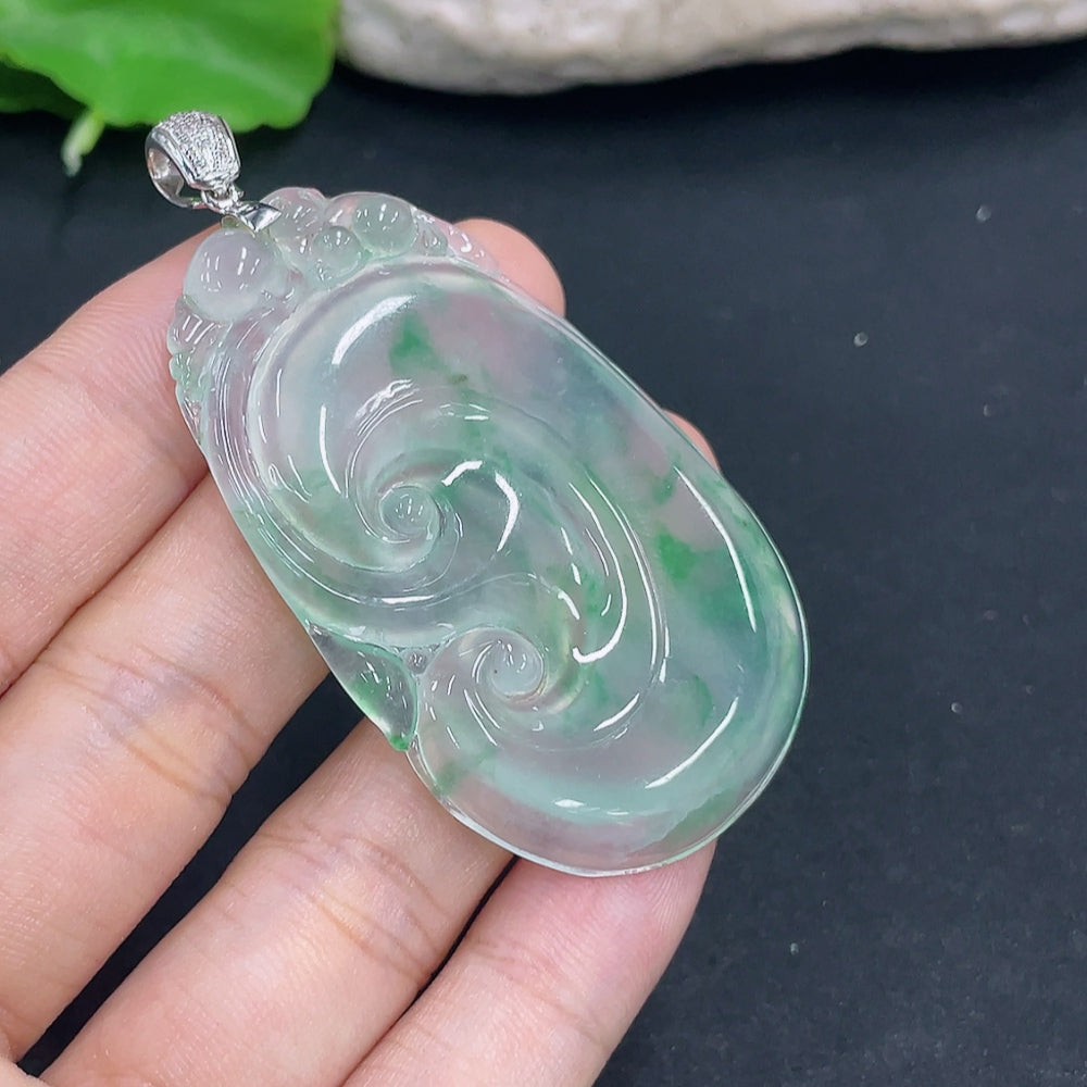 Jadeite Pendant Ruyi 18k with Diamond Accents Total Weight Approx. 18.9g