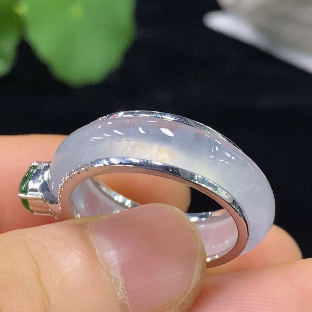 Jadeite Ring 18k Size 20 with Diamond Accent Total Weight Approx.7.6g