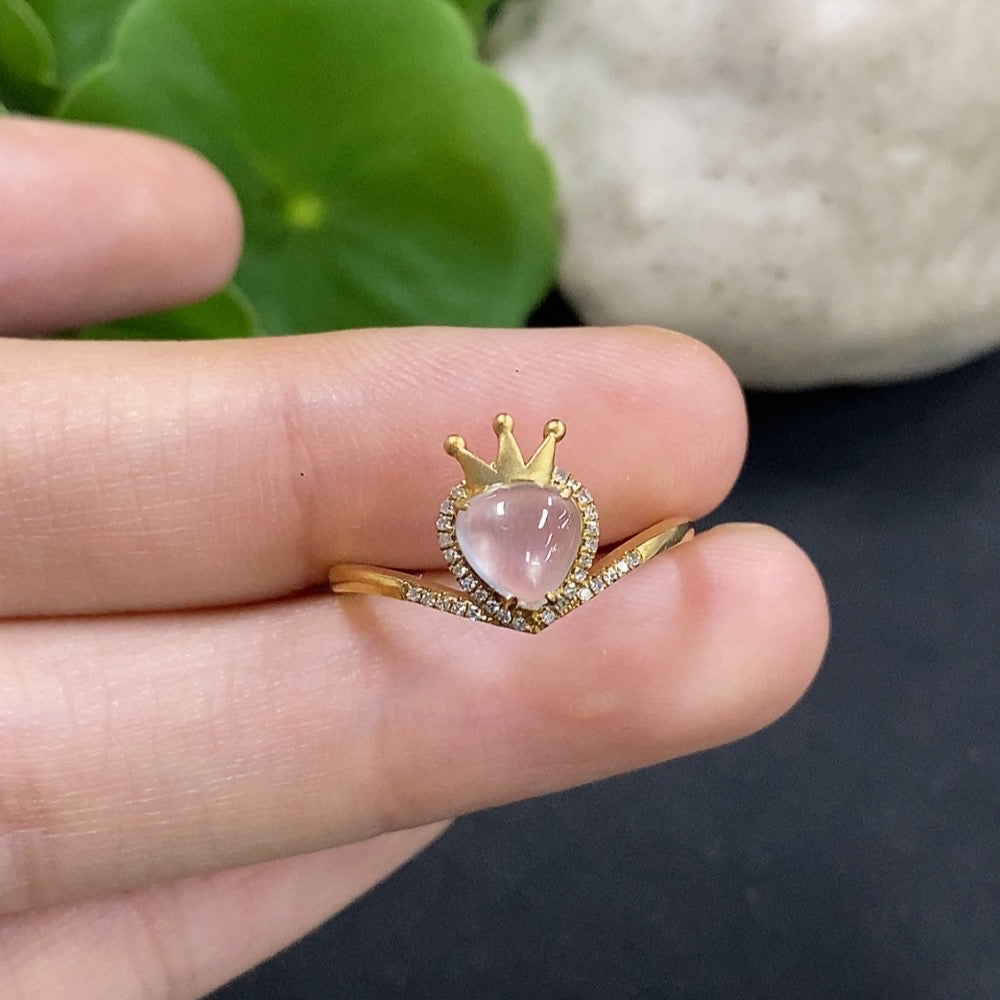 Jadeite Ring with 18K Gold and Diamond Accents, Size 13, Total Weight Approx. 2.3g