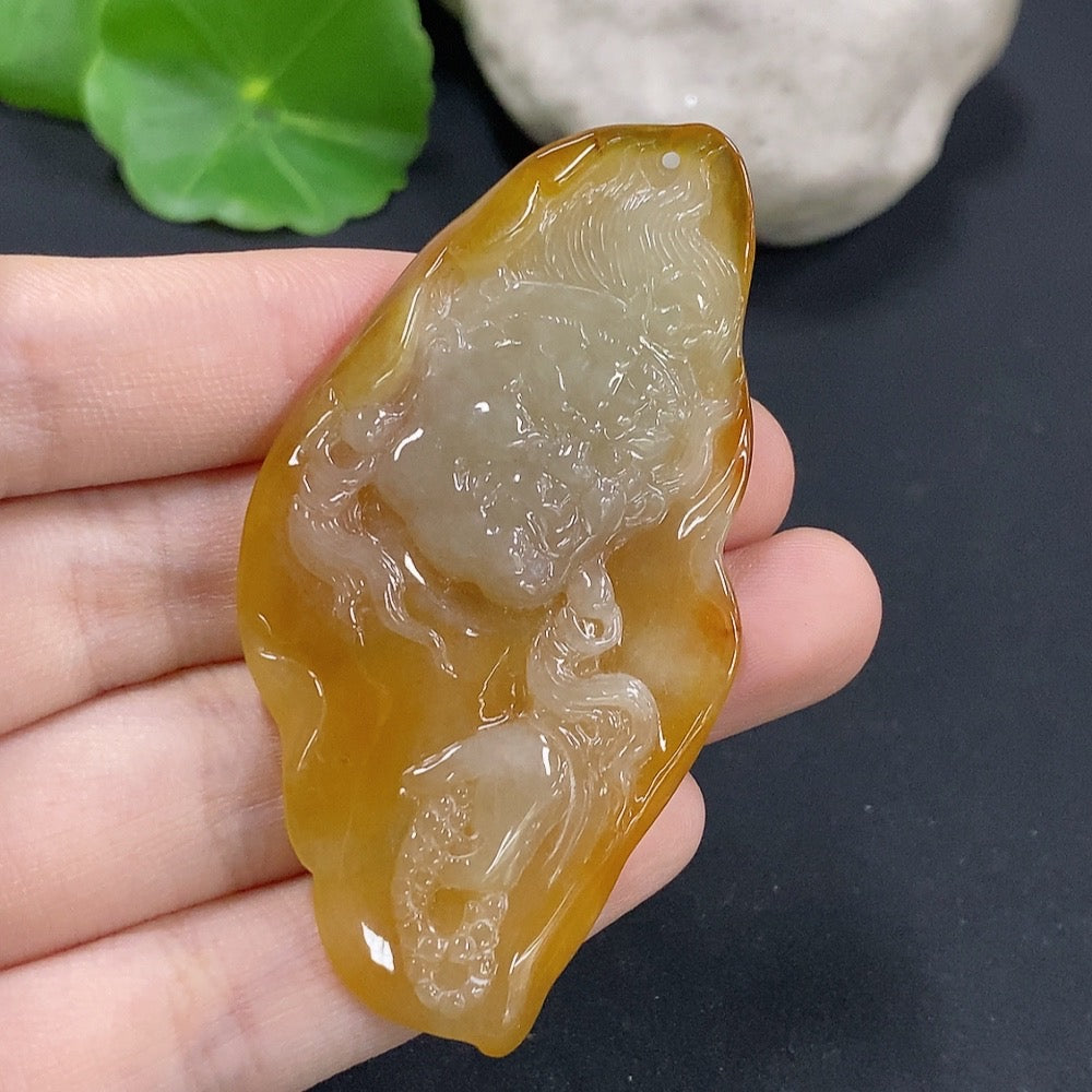 Jadeite Fudo Myoo Pendant Color origin undetermined Total weight approx. 14.18g
