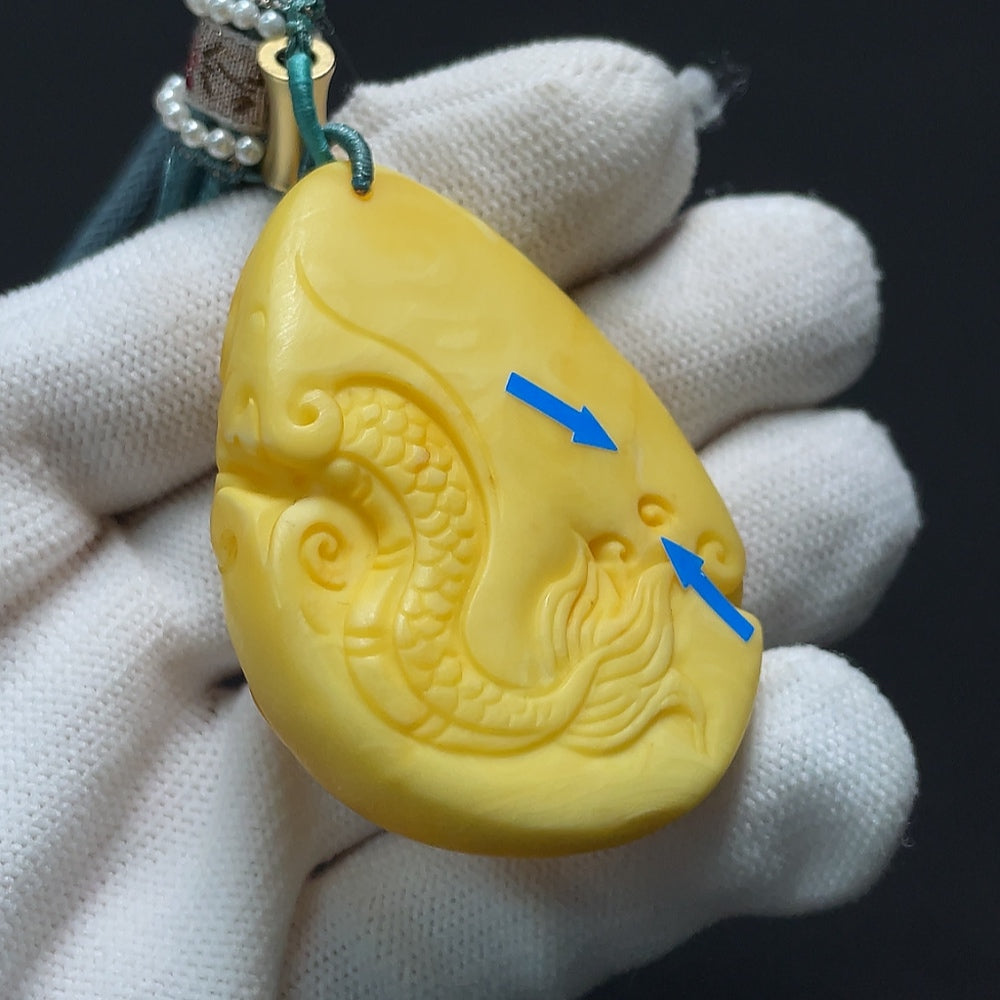 Amber Beeswax Pendant, Partial Repair Visible, Stones May Not Be Natural, Non-Gold, Includes Cord, Total Weight Approx. 33.15g