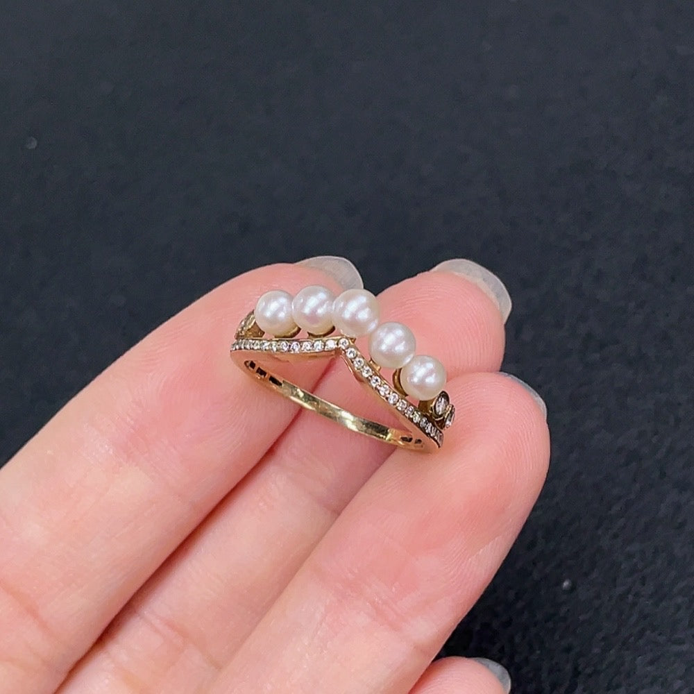 Seawater Pearl Ring Non-Diamond 9k Gold Stone 3.7mm