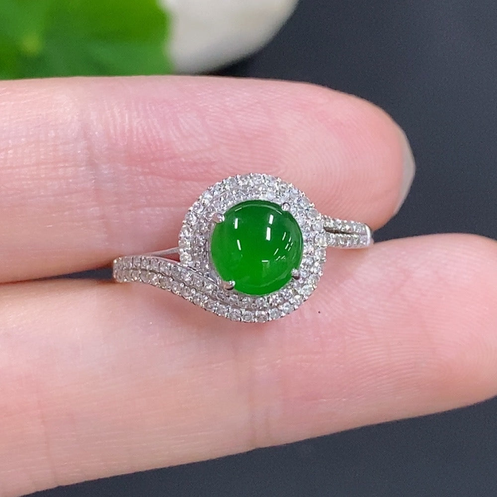 Jadeite Cabochon Ring 18k GoldWith Diamond Accents