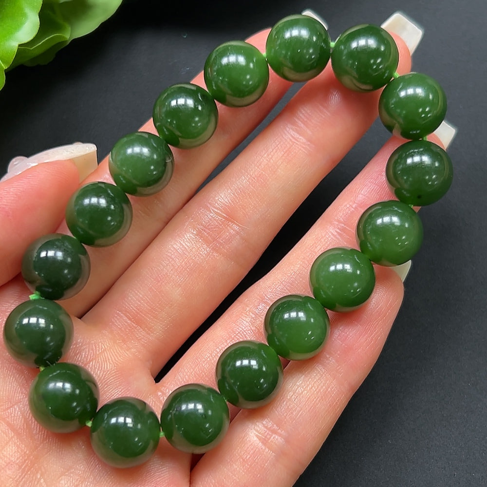 Hetian Jade Green Jade Bracelet 12mm Approx. 45.87g